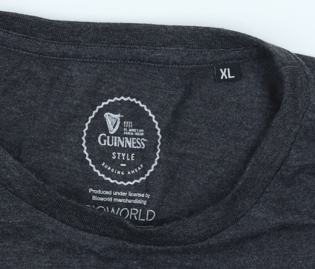 Guinness Men's Grey XL Rugby Beer Graphic Short Sleeve T-Shirt