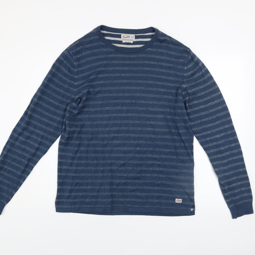 Jack & Jones Men's Blue Striped Cotton Crew Neck Jumper Size L