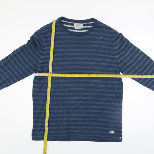 Jack & Jones Men's Blue Striped Cotton Crew Neck Jumper Size L