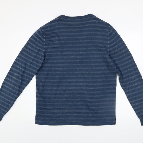 Jack & Jones Men's Blue Striped Cotton Crew Neck Jumper Size L