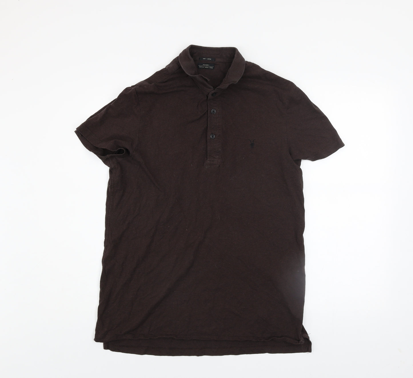 AllSaints Men's Brown Bramford Short Sleeve Cotton Polo Shirt Size L