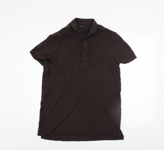 AllSaints Men's Brown Bramford Short Sleeve Cotton Polo Shirt Size L