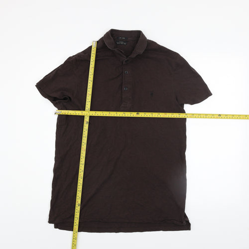 AllSaints Men's Brown Bramford Short Sleeve Cotton Polo Shirt Size L