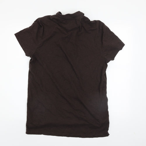 AllSaints Men's Brown Bramford Short Sleeve Cotton Polo Shirt Size L