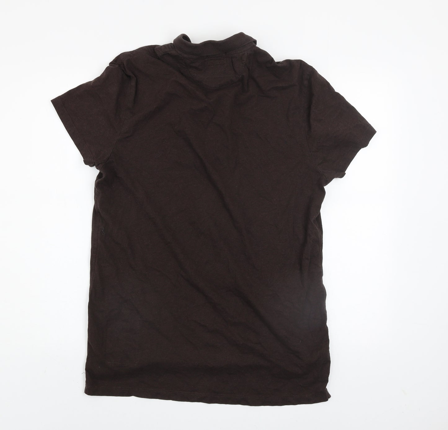 AllSaints Men's Brown Bramford Short Sleeve Cotton Polo Shirt Size L