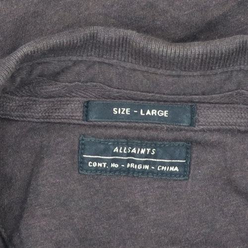 AllSaints Men's Brown Bramford Short Sleeve Cotton Polo Shirt Size L