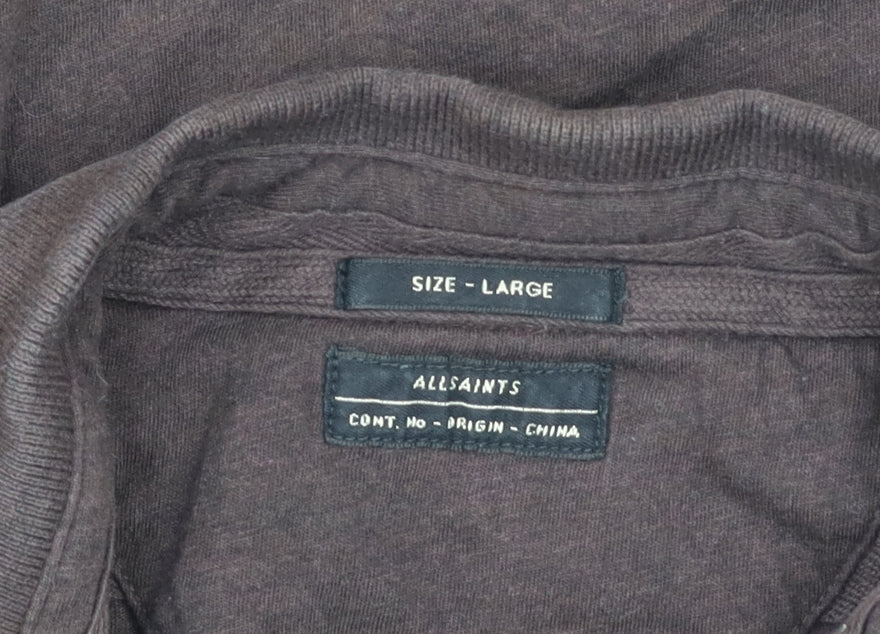 AllSaints Men's Brown Bramford Short Sleeve Cotton Polo Shirt Size L