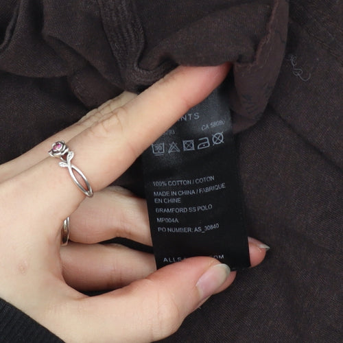 AllSaints Men's Brown Bramford Short Sleeve Cotton Polo Shirt Size L