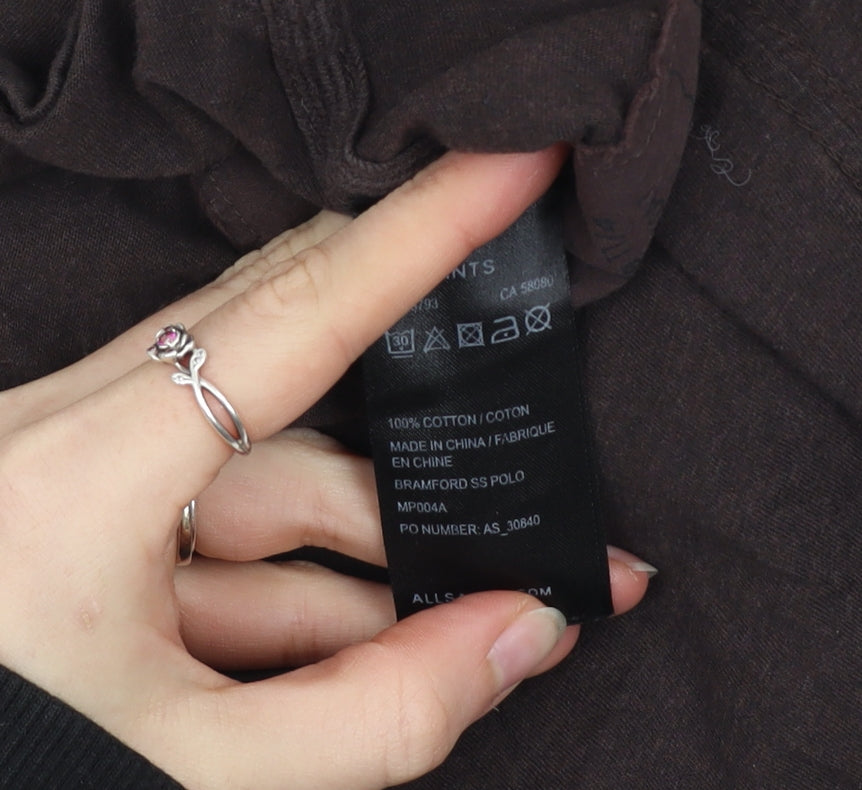 AllSaints Men's Brown Bramford Short Sleeve Cotton Polo Shirt Size L