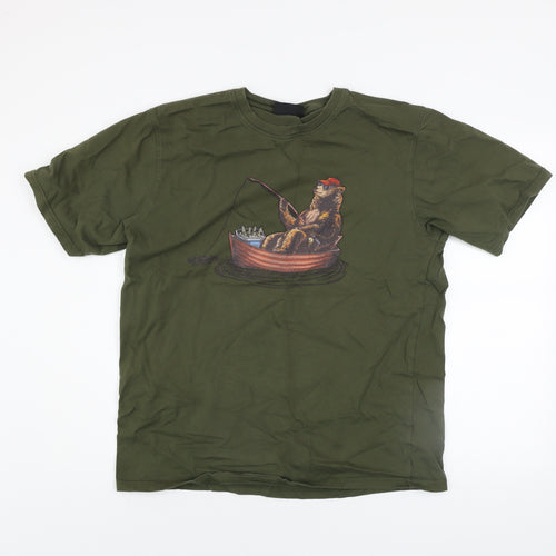 North Ridge Men's Green XL Funny Bear Fishing Graphic T-Shirt
