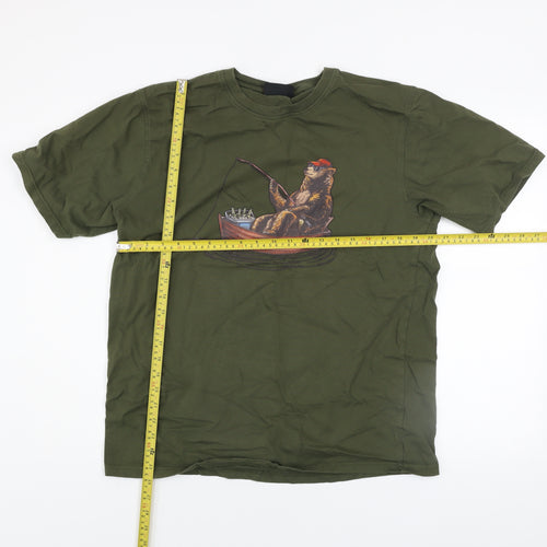 North Ridge Men's Green XL Funny Bear Fishing Graphic T-Shirt