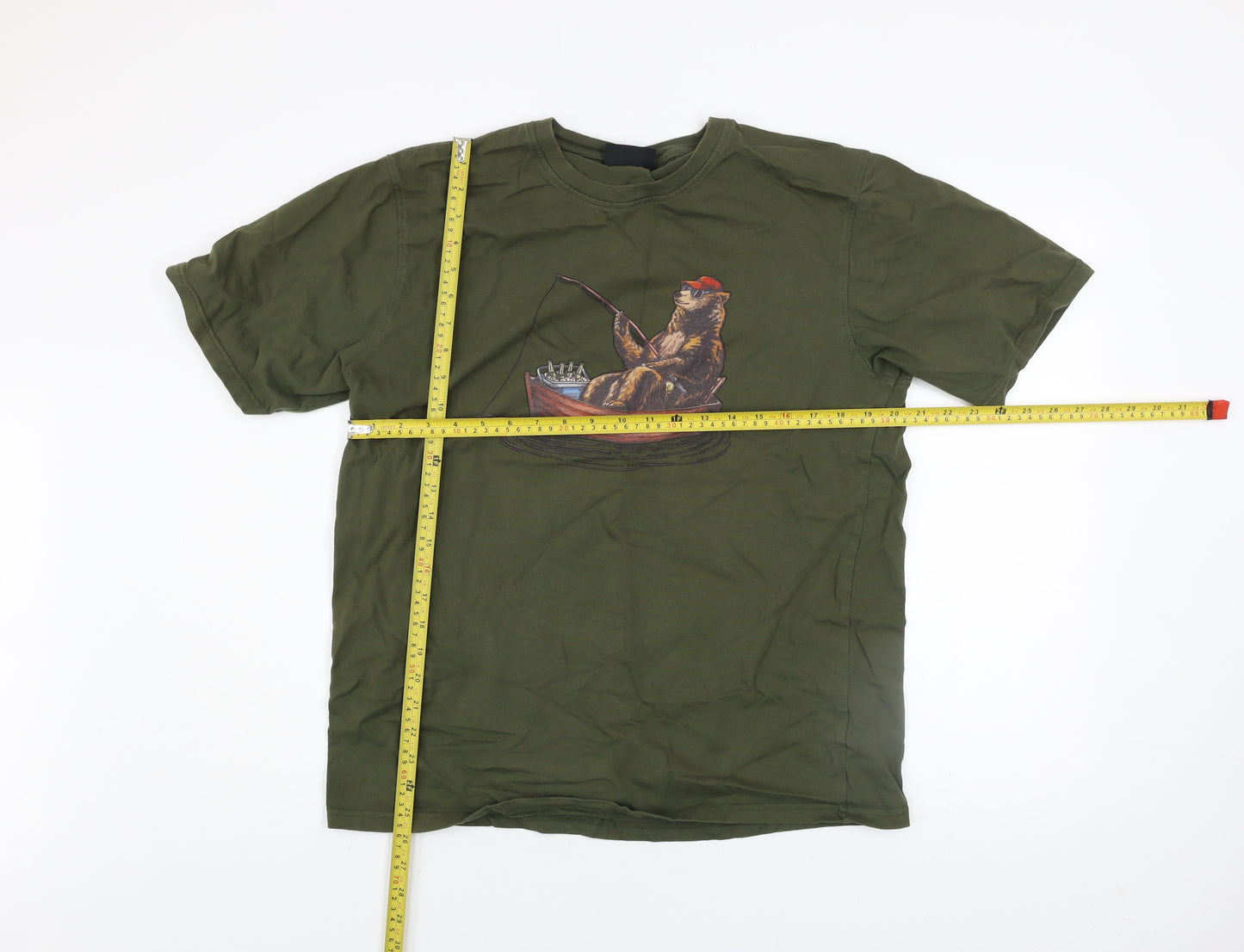 North Ridge Men's Green XL Funny Bear Fishing Graphic T-Shirt