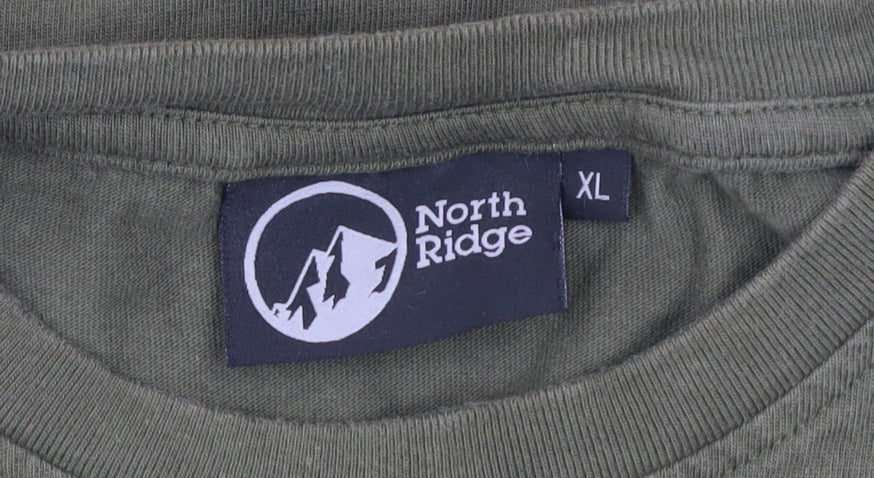 North Ridge Men's Green XL Funny Bear Fishing Graphic T-Shirt