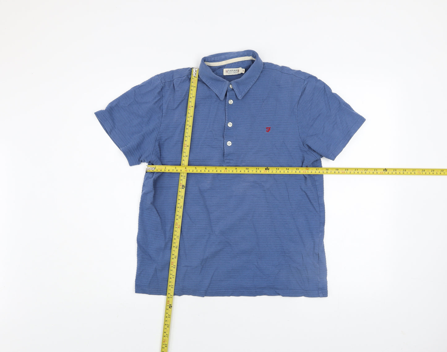 Farah Men's Blue Cotton Short Sleeve Polo Shirt Size S