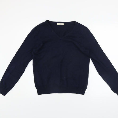 WoolOvers Men's Blue V-Neck Cotton Cashmere Jumper Size S