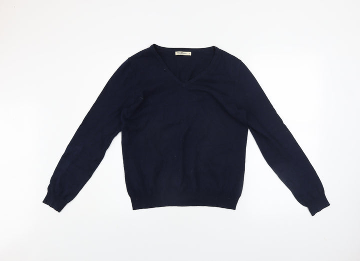 WoolOvers Men's Blue V-Neck Cotton Cashmere Jumper Size S