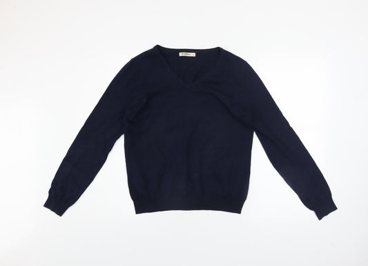 WoolOvers Men's Blue V-Neck Cotton Cashmere Jumper Size S