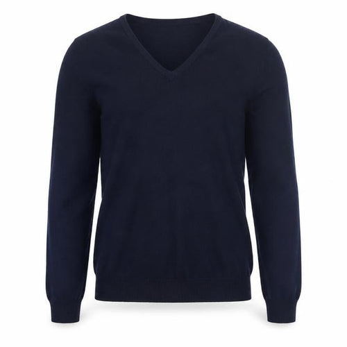 WoolOvers Men's Blue V-Neck Cotton Cashmere Jumper Size S