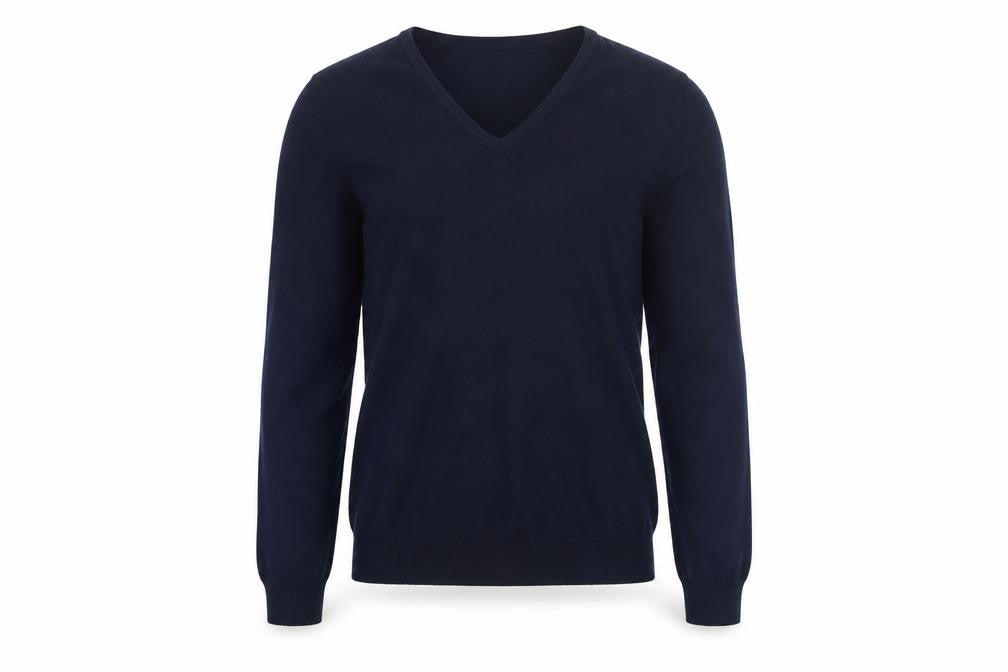 WoolOvers Men's Blue V-Neck Cotton Cashmere Jumper Size S