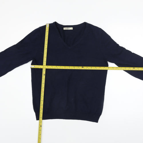 WoolOvers Men's Blue V-Neck Cotton Cashmere Jumper Size S