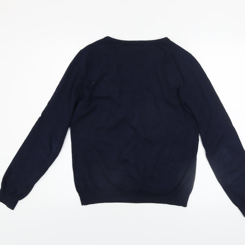 WoolOvers Men's Blue V-Neck Cotton Cashmere Jumper Size S