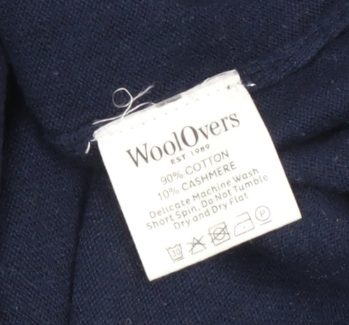 WoolOvers Men's Blue V-Neck Cotton Cashmere Jumper Size S