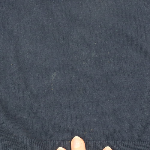 WoolOvers Men's Blue V-Neck Cotton Cashmere Jumper Size S