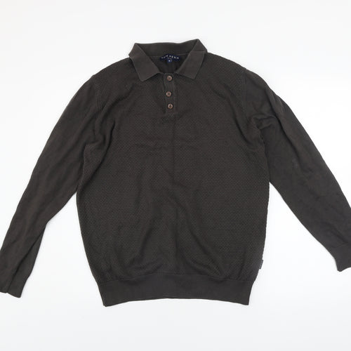 Tom Penn Men's Brown Slim Fit Long Sleeve Cotton Polo Shirt M