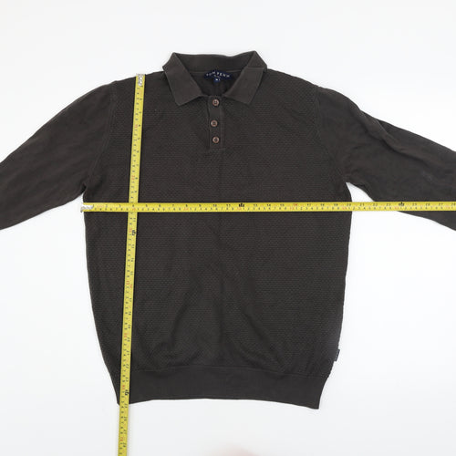 Tom Penn Men's Brown Slim Fit Long Sleeve Cotton Polo Shirt M