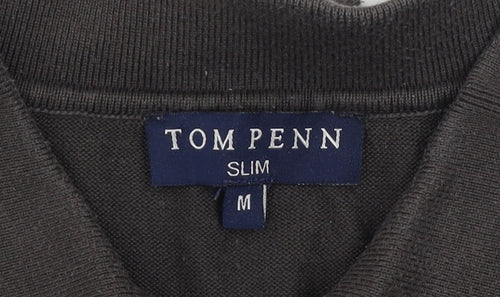 Tom Penn Men's Brown Slim Fit Long Sleeve Cotton Polo Shirt M