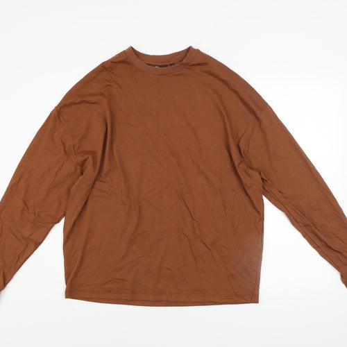 ASOS DESIGN Men’s Brown Long Sleeve Cotton Top XS Regular Fit