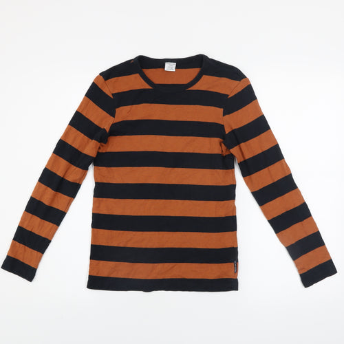 Polarn O. Pyret Boys Brown & Black Striped Long Sleeve Cotton T-Shirt 10-12Y