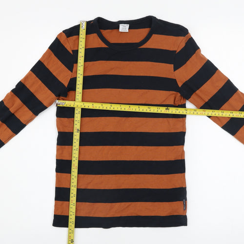Polarn O. Pyret Boys Brown & Black Striped Long Sleeve Cotton T-Shirt 10-12Y
