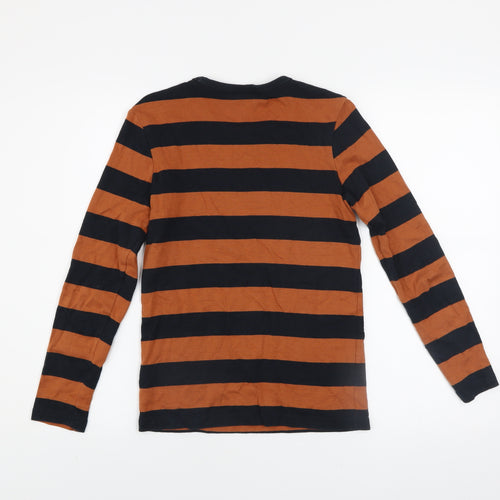 Polarn O. Pyret Boys Brown & Black Striped Long Sleeve Cotton T-Shirt 10-12Y