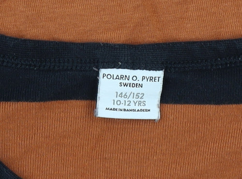 Polarn O. Pyret Boys Brown & Black Striped Long Sleeve Cotton T-Shirt 10-12Y