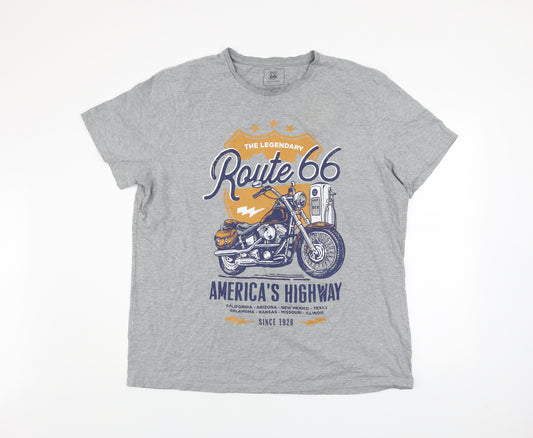 Route 66 Men’s Grey 2XL Graphic Motorcycle T-Shirt Cotton Crew Neck