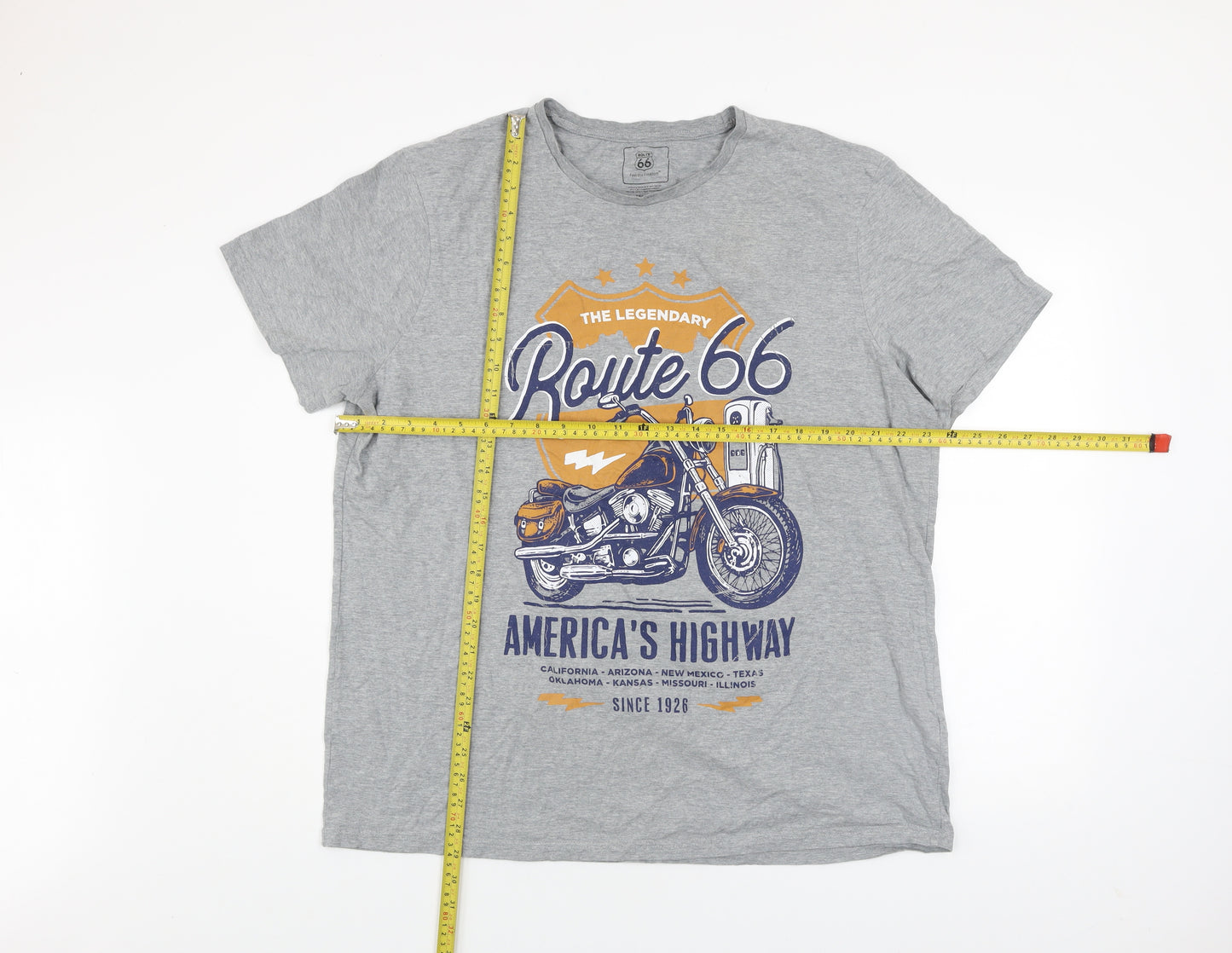 Route 66 Men’s Grey 2XL Graphic Motorcycle T-Shirt Cotton Crew Neck