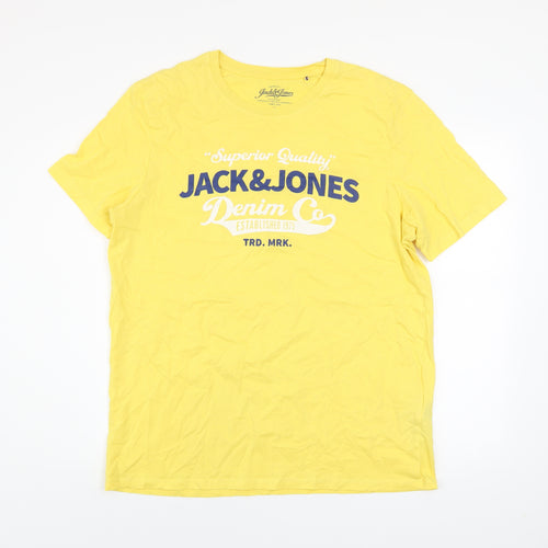 Jack & Jones Men’s Yellow Graphic Print Cotton T-Shirt Size 2XL