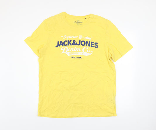 Jack & Jones Men’s Yellow Graphic Print Cotton T-Shirt Size 2XL