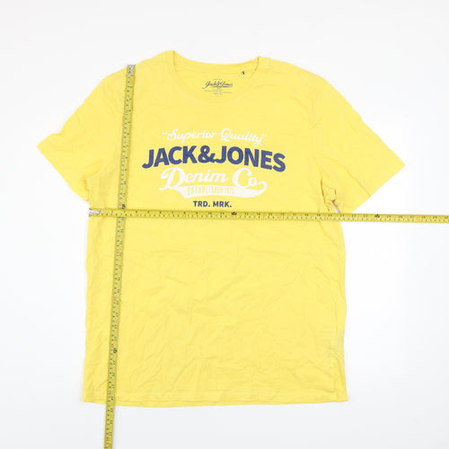 Jack & Jones Men’s Yellow Graphic Print Cotton T-Shirt Size 2XL