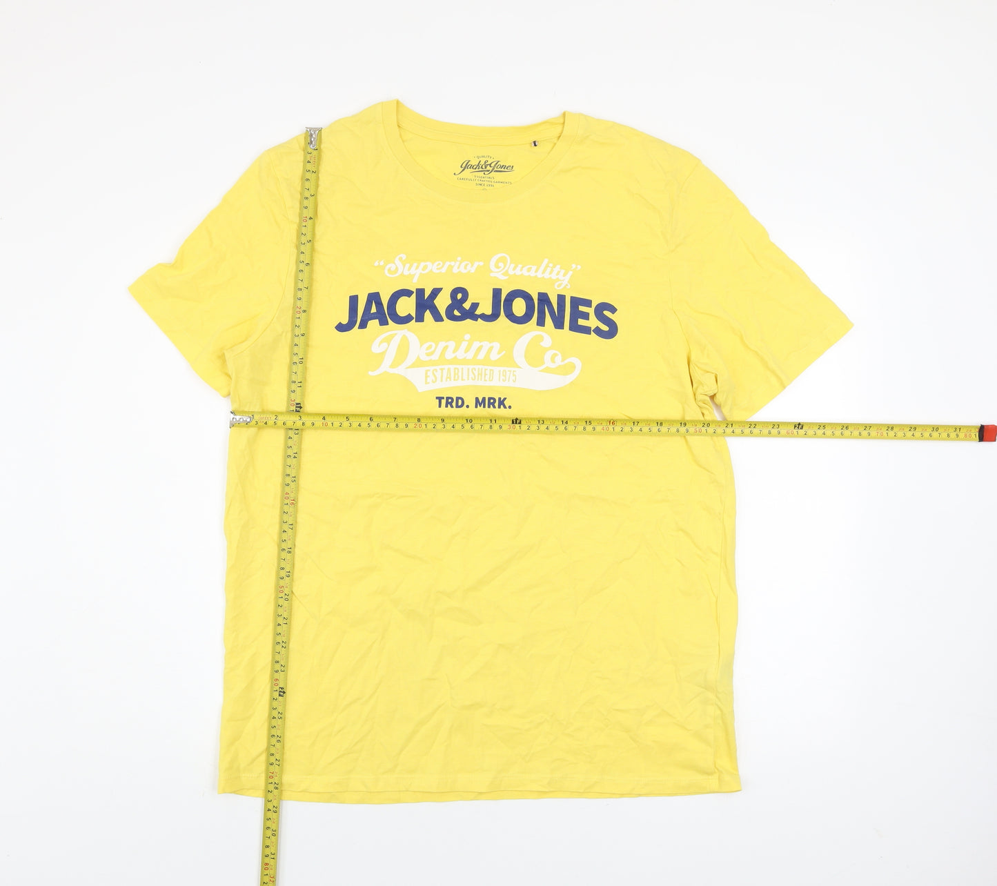Jack & Jones Men’s Yellow Graphic Print Cotton T-Shirt Size 2XL