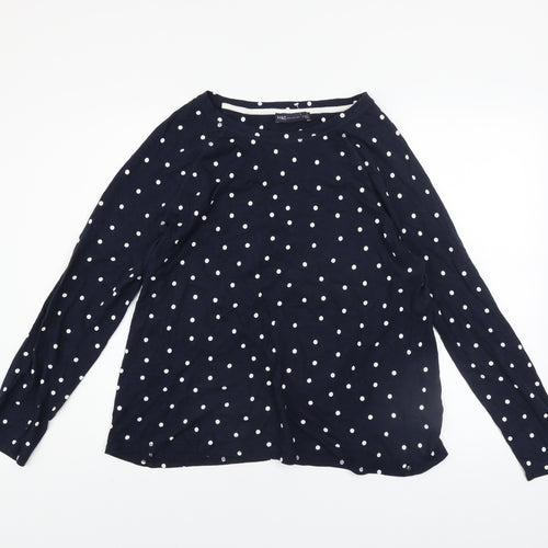 Marks and Spencer Women Blue Polka Dot Cotton Long Sleeve T-Shirt Size 16