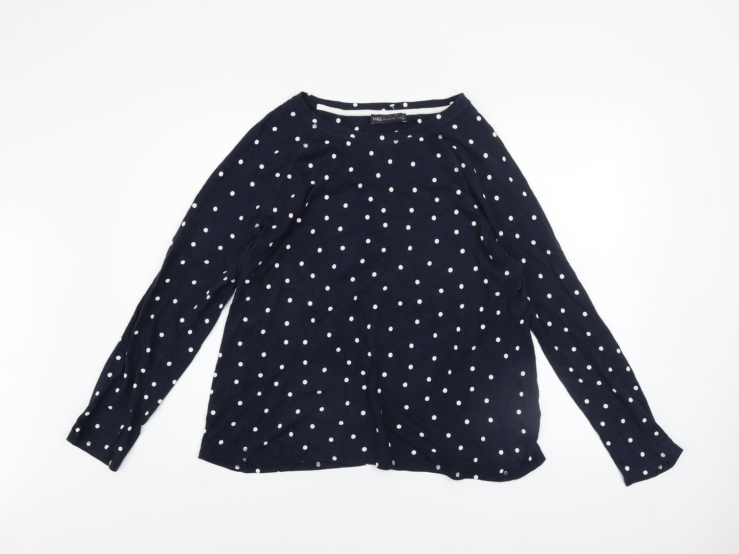 Marks and Spencer Women Blue Polka Dot Cotton Long Sleeve T-Shirt Size 16
