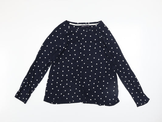 Marks and Spencer Women Blue Polka Dot Cotton Long Sleeve T-Shirt Size 16
