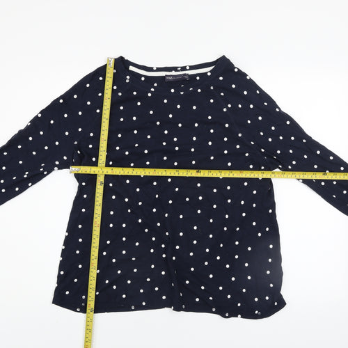 Marks and Spencer Women Blue Polka Dot Cotton Long Sleeve T-Shirt Size 16