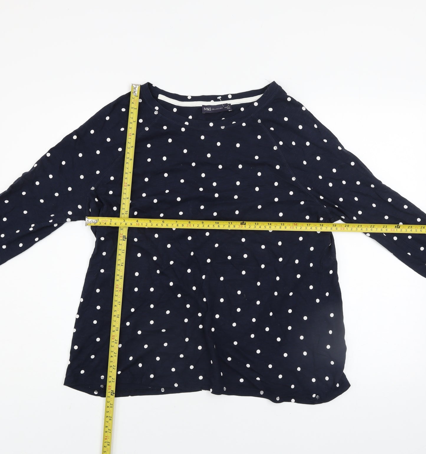 Marks and Spencer Women Blue Polka Dot Cotton Long Sleeve T-Shirt Size 16