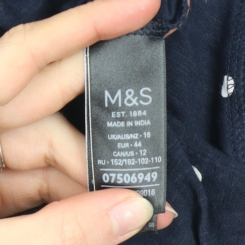 Marks and Spencer Women Blue Polka Dot Cotton Long Sleeve T-Shirt Size 16