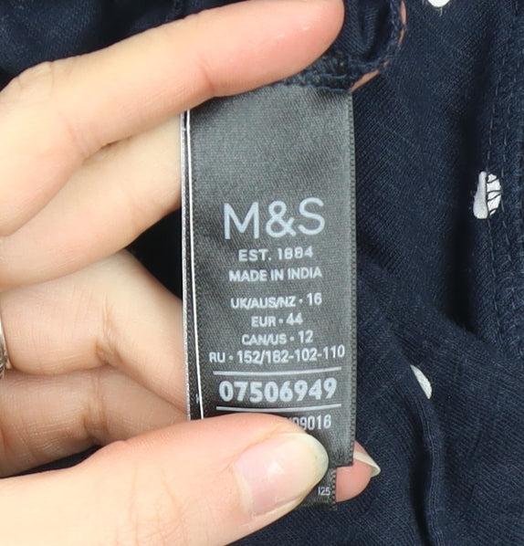 Marks and Spencer Women Blue Polka Dot Cotton Long Sleeve T-Shirt Size 16