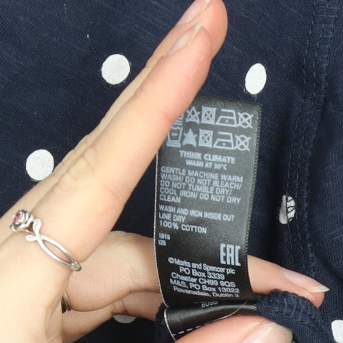 Marks and Spencer Women Blue Polka Dot Cotton Long Sleeve T-Shirt Size 16