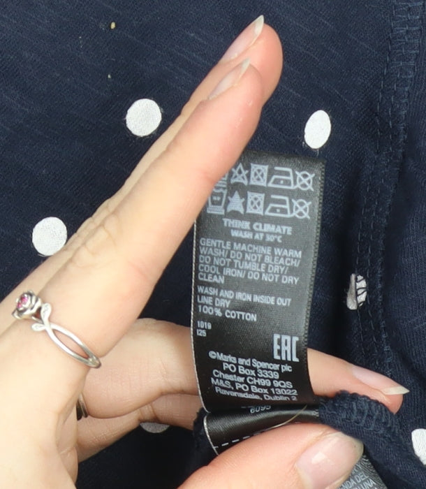 Marks and Spencer Women Blue Polka Dot Cotton Long Sleeve T-Shirt Size 16